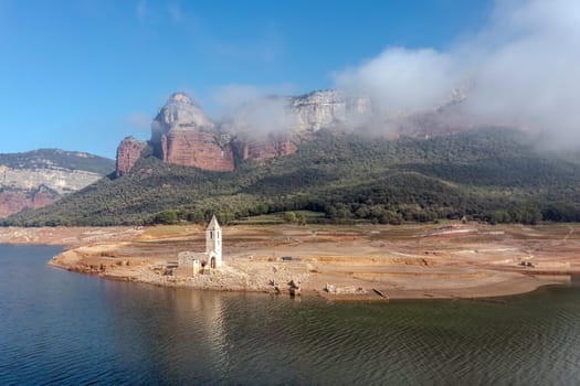 Aerial view of Sau Reservoir, in the Ter River, in the Province of Girona, Catalonia, Spain.