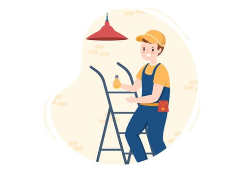 Lighting and Electricity Energy Maintenance Service Panel Cabinet of Technician Electrical Work on Flat Cartoon Hand Drawn Templates Illustration