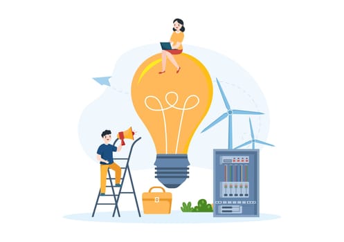 Lighting and Electricity Energy Maintenance Service Panel Cabinet of Technician Electrical Work on Flat Cartoon Hand Drawn Templates Illustration