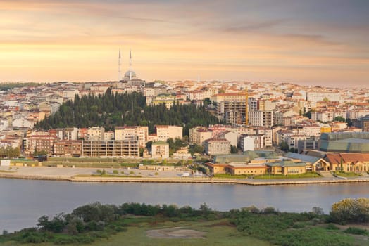 Istanbul city view from Pierre Loti Teleferik station overlooking Golden Horn, Eyup District, Istanbul, Turkey
