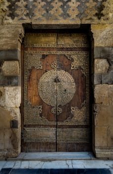 One of the doors surrounding the main yard of Al-Sultan Al-Zahir Barquq mosque. Al-Moez Street, Old Cairo, Egypt