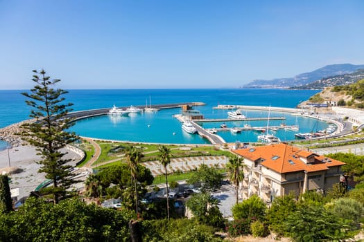 Ventimiglia, Italy - Circa August 2021: Cala del Forte is an exquisite, brand new, state-of-the-art marina located in Ventimiglia, Italy, only 15 minutes from the Principality of Monaco