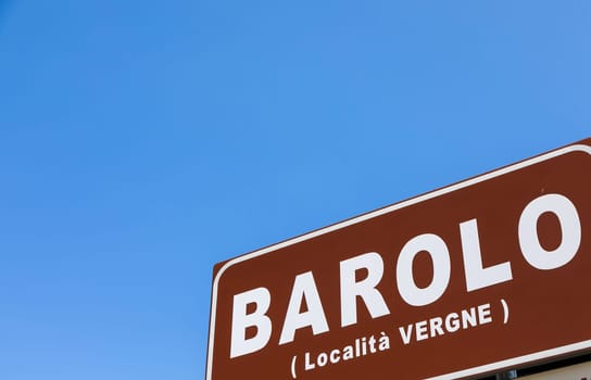 Barolo village road sign, Unesco site - Italy
