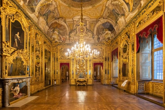 Turin, Italy - Circa January 2022: baroque old room interior in Carignano Palace