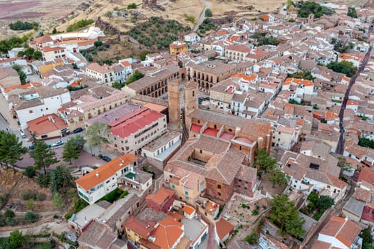 RenaissanceSquare in Alcaraz called Plaza Mayor with the Tardon and the Trinidad Towers. Albacete Spain. City Hall front view