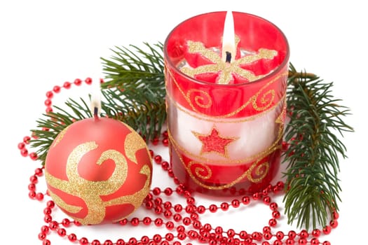 Christmas candle and ornaments