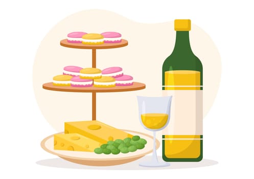 French Cuisine Restaurant with Various Traditional or National Food Dish of France on Flat Style Cartoon Hand Drawn Templates Illustration