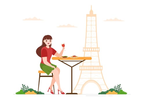 French Cuisine Restaurant with Various Traditional or National Food Dish of France on Flat Style Cartoon Hand Drawn Templates Illustration