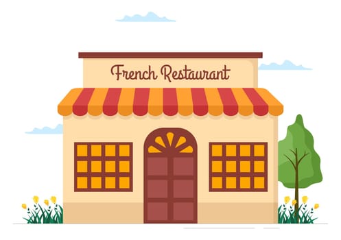 French Cuisine Restaurant with Various Traditional or National Food Dish of France on Flat Style Cartoon Hand Drawn Templates Illustration