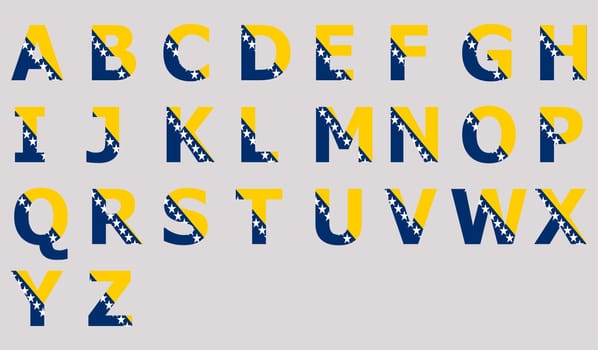 3D Flag of Bosnia and Herzegovina on a text background.