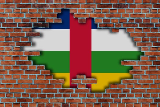3D Flag of Central African Republic behind the broken old stone wall background.