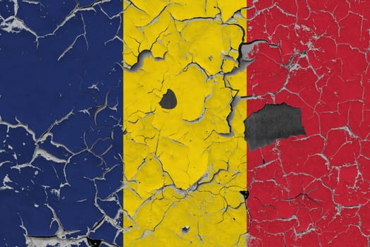 3D Flag of Chad on an old stone wall background.
