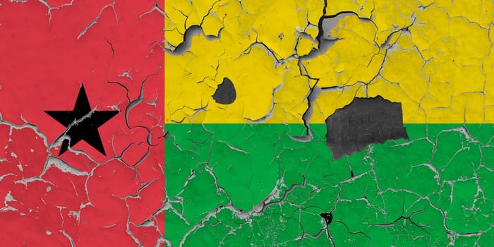 3D Flag of Guinea-Bissau on an old stone wall background.