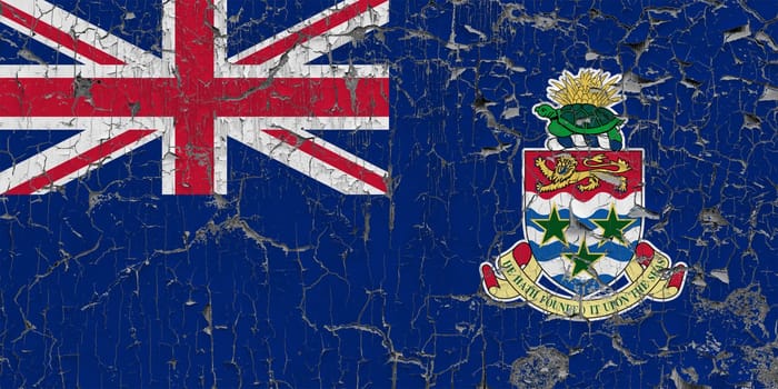 3D Flag of Cayman Islands on an old stone wall background.