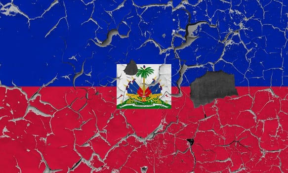 3D Flag of Haiti on an old stone wall background.