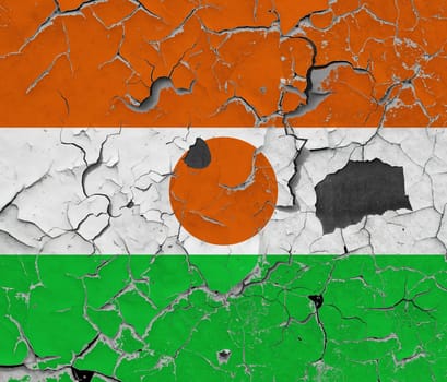 3D Flag of Niger on an old stone wall background.