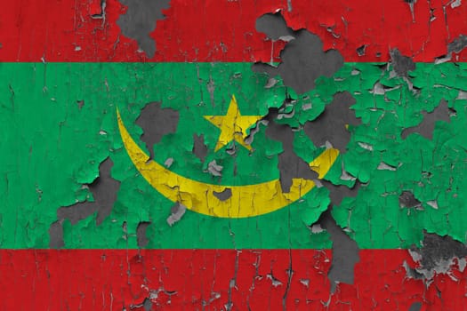 3D Flag of Mauritania on an old stone wall background.