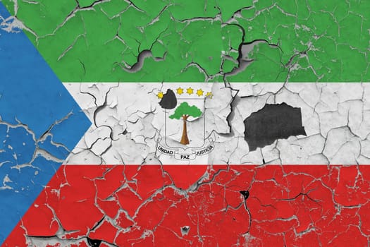3D Flag of Equatorial Guinea on an old stone wall background.