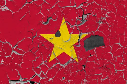 3D Flag of Vietnam on an old stone wall background.