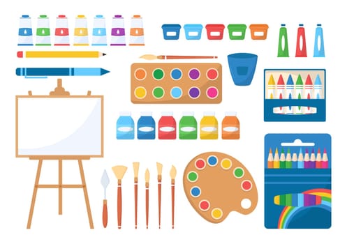 Art Shop with Painting Supplies Store Accessories and Tools for Drawing, Artists and Designers on Flat Cartoon Hand Drawn Template Illustration