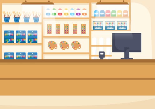 Art Shop with Painting Supplies Store Accessories and Tools for Drawing, Artists and Designers on Flat Cartoon Hand Drawn Template Illustration