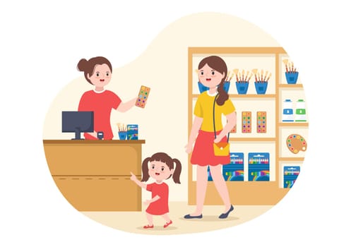 Art Shop with Painting Supplies Store Accessories and Tools for Drawing, Artists and Designers on Flat Cartoon Hand Drawn Template Illustration