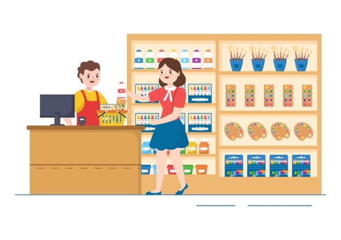 Art Shop with Painting Supplies Store Accessories and Tools for Drawing, Artists and Designers on Flat Cartoon Hand Drawn Template Illustration