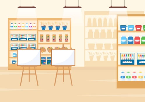 Art Shop with Painting Supplies Store Accessories and Tools for Drawing, Artists and Designers on Flat Cartoon Hand Drawn Template Illustration