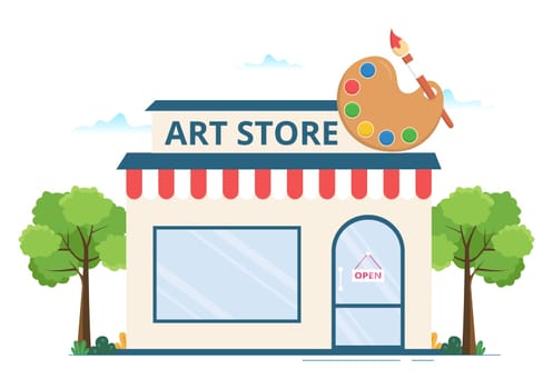 Art Shop with Painting Supplies Store Accessories and Tools for Drawing, Artists and Designers on Flat Cartoon Hand Drawn Template Illustration