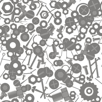 Metal screw hex bolt and nut seamless pattern design illustration on white background.