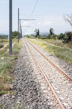 railroad tracks pylons countryside. Binary to  infinity