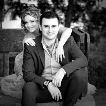 Newly wed couple outdoor on a summer day.