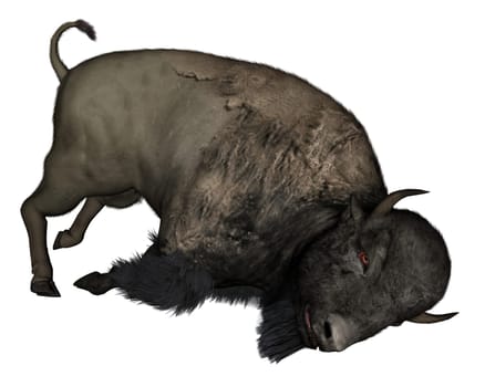 Bison dead isolated in white background - 3D render