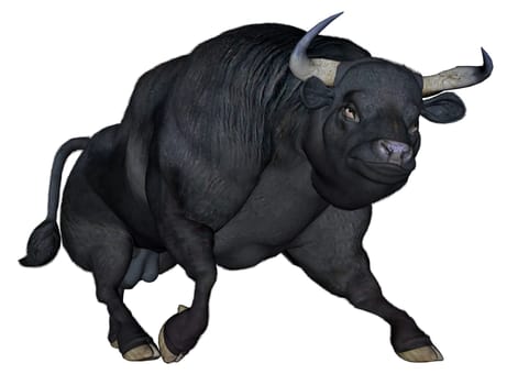Bull walking isolated in white background- 3D render