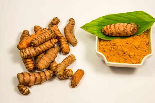 turmeric, leaf, roots and powder