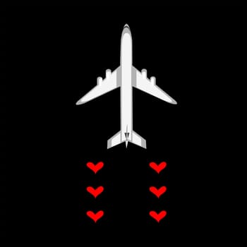 Abstract concept of peace with airplane drops  hearts instead of bombs