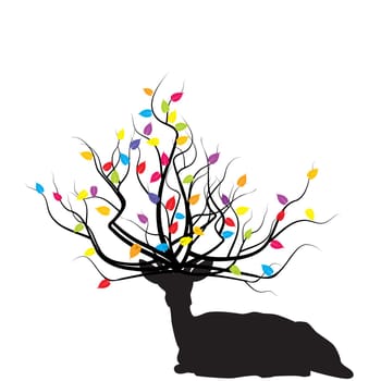 Abstract deer with horns made from a tree with colorful leaves