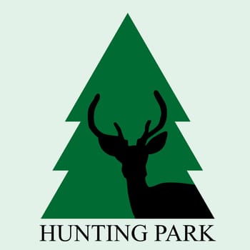 Hunting park icon with deer silhouette and  fir tree