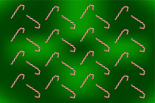 Christmas pattern on a dark green background with two Christmas candies. Vector image. Package design.