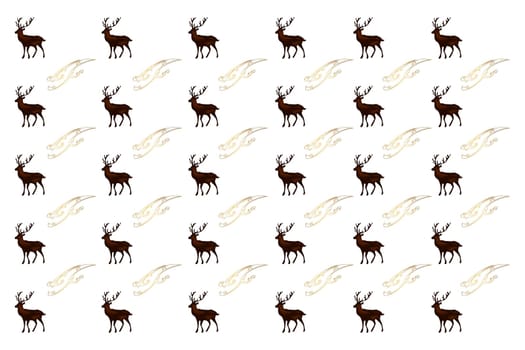 Christmas pattern on white background with deer and vintage pattern. Vector image. Package design.