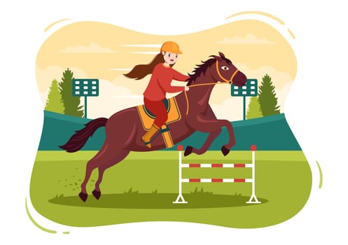 Horse Racing Competition in a Racecourse with Equestrian Performance Sport and Rider or Jockeys on Flat Cartoon Hand Drawn Templates Illustration