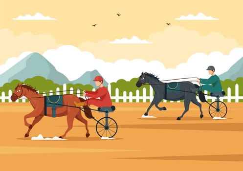 Horse Racing Competition in a Racecourse with Equestrian Performance Sport and Rider or Jockeys on Flat Cartoon Hand Drawn Templates Illustration
