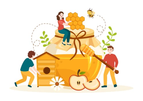 Honey Shop with a Natural Useful Product Jar, Bee or Honeycombs to be Consumed on Flat Cartoon Hand Drawn Templates Illustration