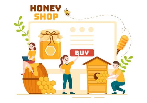 Honey Shop with a Natural Useful Product Jar, Bee or Honeycombs to be Consumed on Flat Cartoon Hand Drawn Templates Illustration