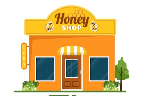 Honey Shop with a Natural Useful Product Jar, Bee or Honeycombs to be Consumed on Flat Cartoon Hand Drawn Templates Illustration