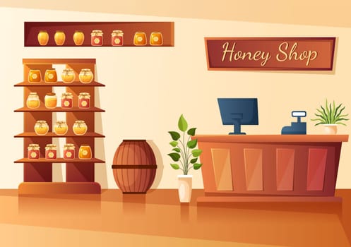 Honey Shop with a Natural Useful Product Jar, Bee or Honeycombs to be Consumed on Flat Cartoon Hand Drawn Templates Illustration