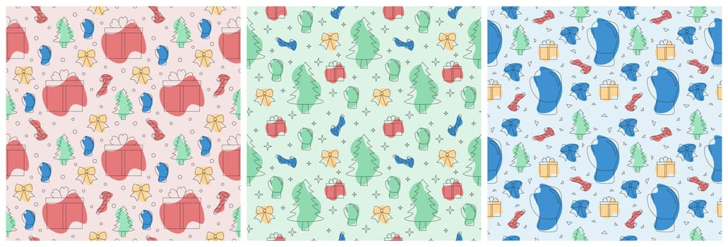 Set of Boxing Day Sale Seamless Pattern Design with Glove and Gift Box for Promotion or Shopping on Template Hand Drawn Cartoon Flat Illustration