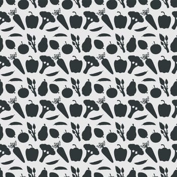 Vegetarian, Fruit and Vegetables Seamless Pattern Design with Fresh, Organic and Natural Food in Hand Drawn Flat Cartoon Background Illustration