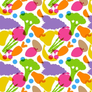 Vegetarian, Fruit and Vegetables Seamless Pattern Design with Fresh, Organic and Natural Food in Hand Drawn Flat Cartoon Background Illustration