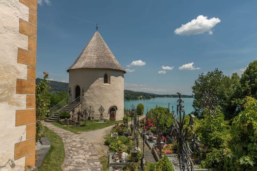 View of the Wörthersee from the parish church of Maria Wörth